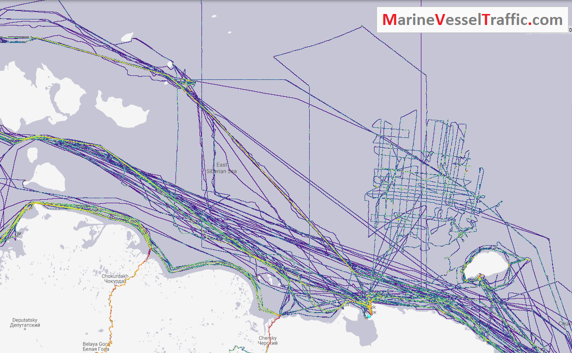 Live Marine Traffic, Density Map and Current Position of ships in EAST SIBERIAN SEA
